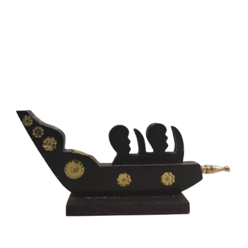 Chundan Vallam Miniature in Wood with 2 Rowers Traditional Kerala Snake Boat for Home Decor and Gifting